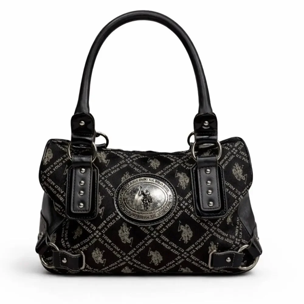 Y2K Ralph Lauren U.S. Polo Assn Logo Shoulder Bag Black Monogram